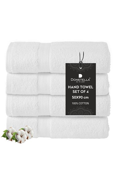 Donetella 4 - Pcs Premium Hand Towels (50x90cm ) 600 GSM 100% Combed Cotton