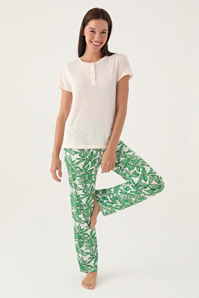 Pierre Cardin Palm Bej Kadın Kısa Kol Pijama Takımı