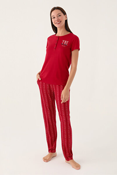 Arnetta Women's Burgundy Short Sleeve Pajama Set