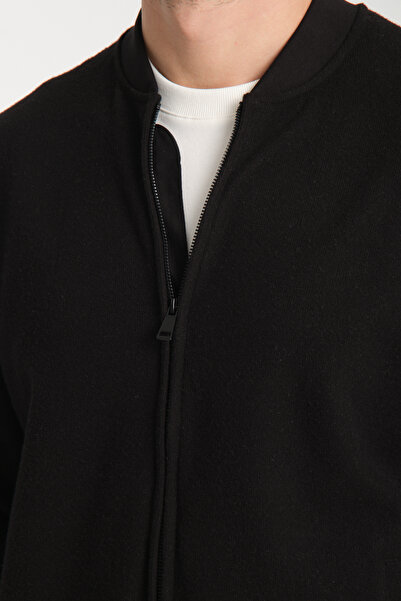 Frappoli Joyson Men's Black Slim Fit Slim Fit Stand Collar Long Zip Solid Sweatshirt