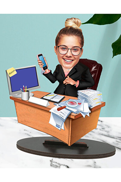 Fotomcity Kişiye Özel Fotoğraflı Kadın Sekreter Tasarımlı Karikatür Biblo