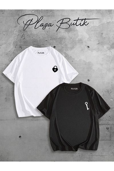 Plaza Butik Lock and Key Printed Double Oversize Lover Tshirt