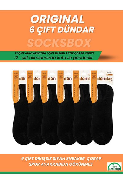 socksbox 6 Pairs Modal Seamless Black Sneaker Socks/Dündar Socks Series/36-40