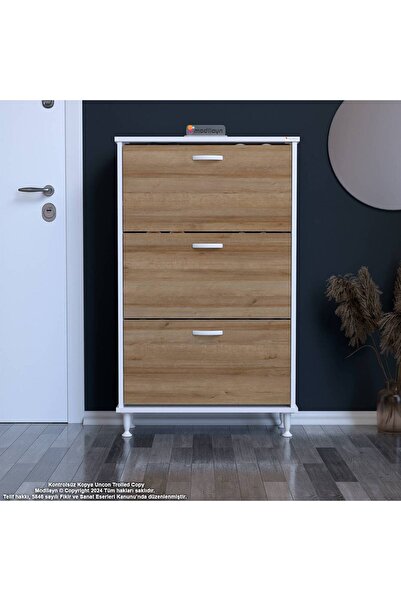 Modilayn VARBİ Antre Hol 72 x 127x 25, 5 cm’ lik 3 Düşer Kapak 6 Göz Raf Bölmeli Ayakkabılık