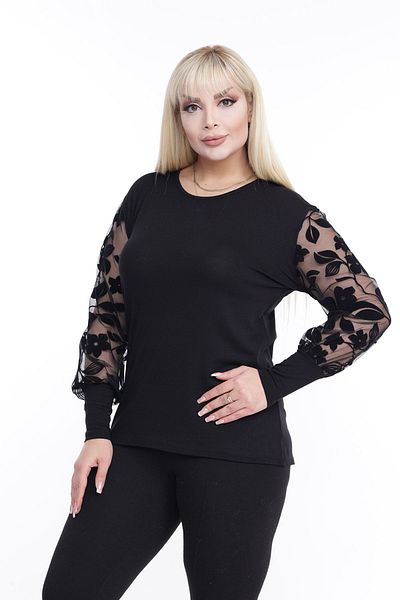modayız Flock Sleeve Plus Size Black Blouse 26a-2257