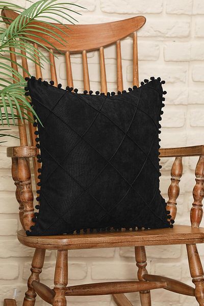 Aisha's Design Pompom Edged Throw Pillow Cover - K-245