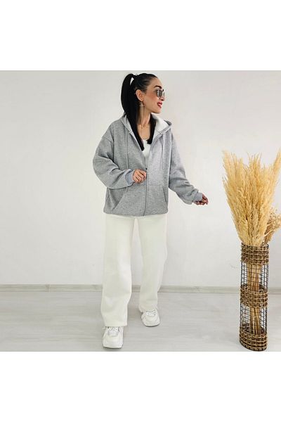 6 butik altı üstü butik Zipper Detail Hooded Oversize Jacket