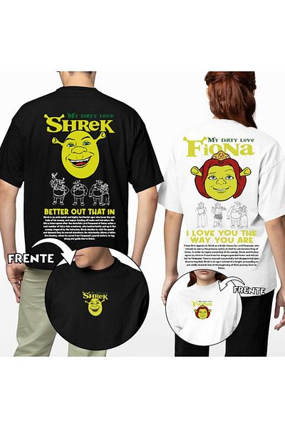 POPULUS Shrek și Fiona Cuplu Iubitor Prietenie Cuplu Set de 2 tricouri