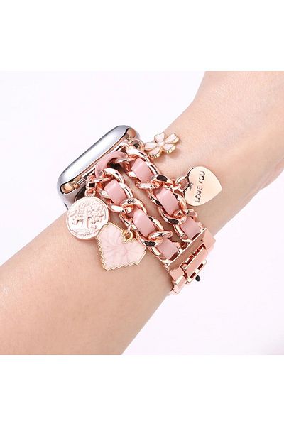 Alstrap Apple Watch 7-8-9-10-Se متوافق مع 38 40 41 42 ملم سوار فولاذي بتصميم مفصل من الجلد مع سحر متوافق