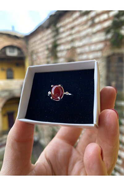 By Atölye Doğal Akik Taşlı Gümüş Yüzük