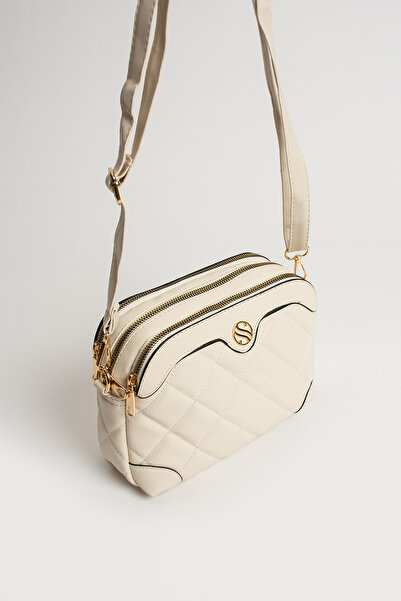 Morpelikan Women's Quilted Embroidered Cream Shoulder Bag with Adjustable Shoulder Strap