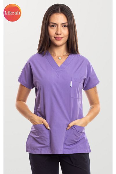 Simirna Üniforma Lilac Premium Fabric Lycra Surgical Doctor Nurse Uniform Single Top