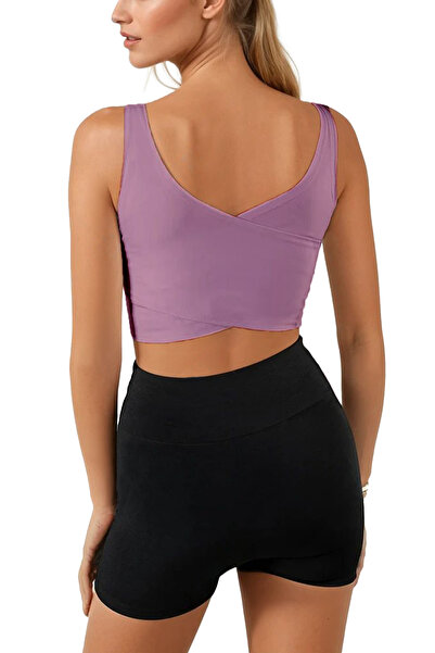 ADEGO Lilac Back Detail Square Neck Fitted/Fitted Sports Bra