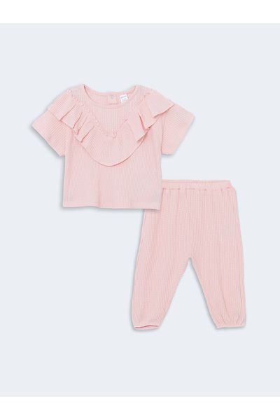 LC Waikiki Crew Neck Basic Baby Girl Blouse and Pants 2Pcs