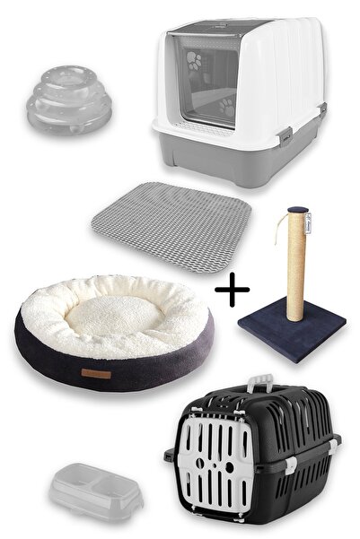 Kurtbay Şekil Lüks Kapalı Kedi Tuvaleti Taşıma Sepet Yatak Tırmlama Paspas 3 ...