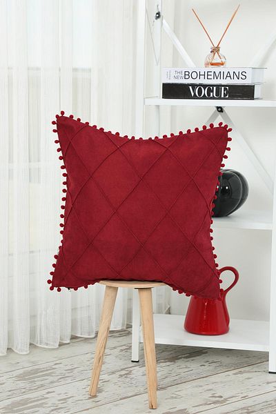 Aisha's Design Throw Pillow Cover with Pompom on the Edges,k-245