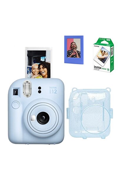 Fujifilm Instax Mini 12 Fotoğraf Makinesi-10lu Film-simli Pleksi Kılıf Ve Fotoğraf Çerçevesi Seti 2 Mavi