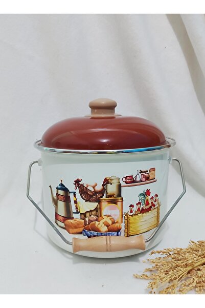 EBRULİEMAYE Kahvaltı Emaye Bakraç 4,3 litre 22 cm çap Emaye Kapak Süt Yoğurt ...