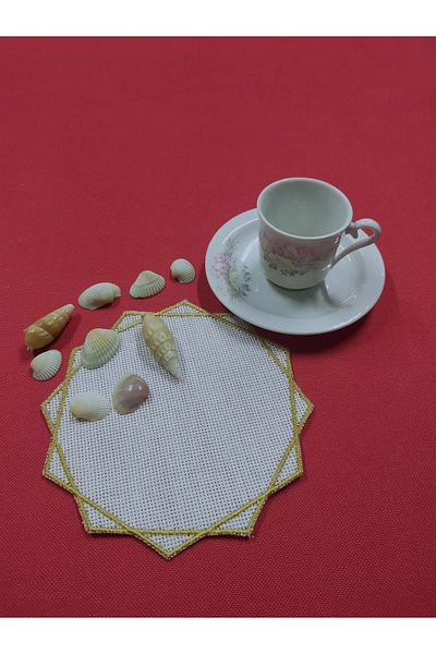 NAKIŞ ATÖLYESİ My Sun Model 6 Pieces Etamin Processable Linen Linen Sand Gold Brown Cocktail Presentation Servette