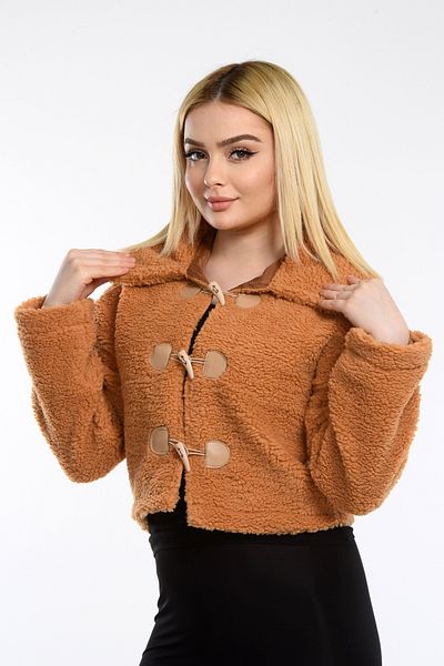 NEWC Short Plush Jacket with Button Front