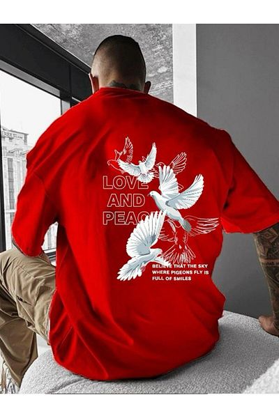 BENROMA 1 T-Shirt Gift for Purchases of 6 or More in the Cart - Love and Peace Printed Oversize T-Shirt