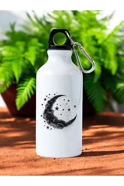 lili hediyelik Black Moon and Star Printed Water Bottle