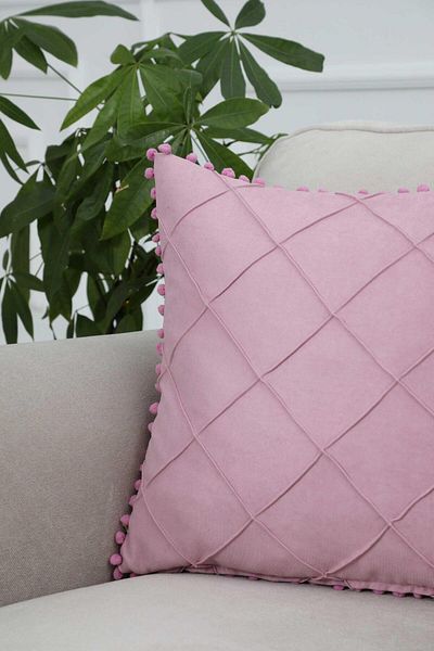 Aisha's Design Throw Pillow Cover with Pompom on the Edges,k-245