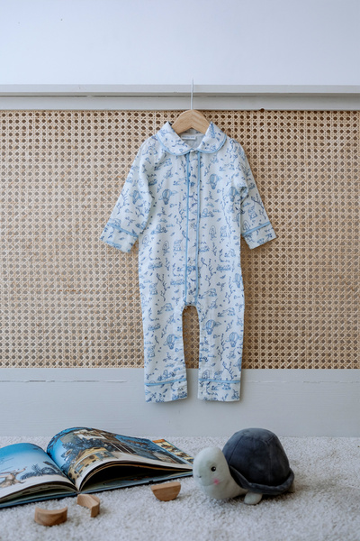 Atelier Babbi 100% Cotton Cotton Satin Jumpsuit - Toile De Jouy / Blue