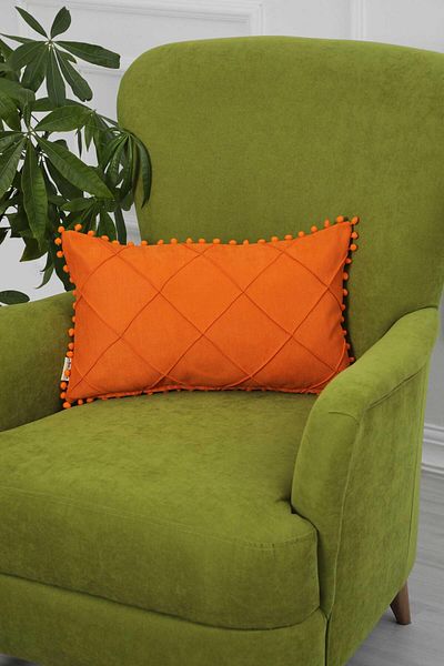 Aisha's Design Throw Pillow Cover with Pompom on the Edges,k-244