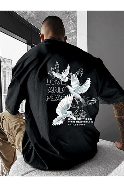BENROMA 1 tričko je dárek při nákupu 6 a více – oversize tričko s potiskem Love And Peace