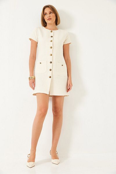 Bianco Lucci Women's Pocket Buttoned Mini Tweed Dress 70221 60271007