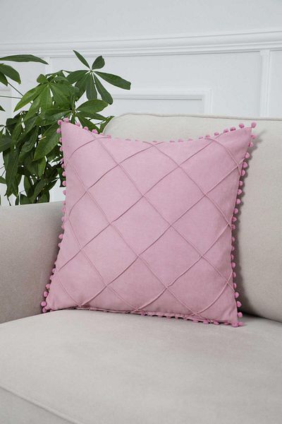Aisha's Design Throw Pillow Cover with Pompom on the Edges,k-245