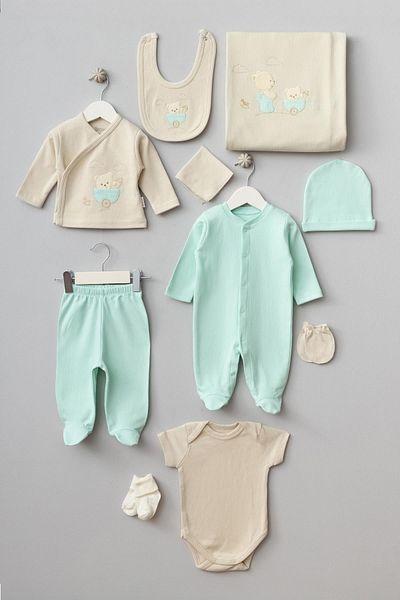 Bebitof Cute Baby Bottle Bear Patterned 10-Piece Boxed Hospital Discharge Bodysuit Set