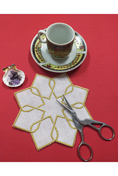 NAKIŞ ATÖLYESİ ندفة الثلج 6 قطع إيتامين كتان كتان نسيج ذهبي بني جانب تقديم ال...