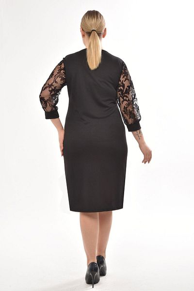 modayız Flock Sleeve Plus Size Black Dress 19e-2077