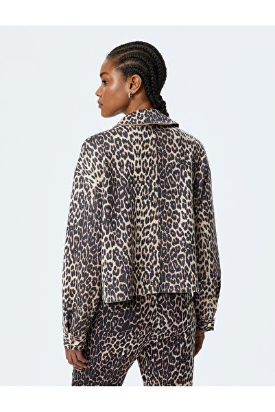 Koton Μπουφάν πουκάμισο με σουέτ με λεοπάρ σχέδιο με τσέπες