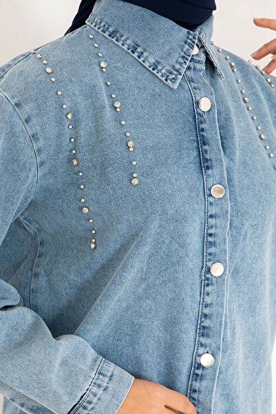 benguen Σετ τζιν με λεπτομέρεια από πέτρα με σχισμές στο πόδι Μπλε 370-1