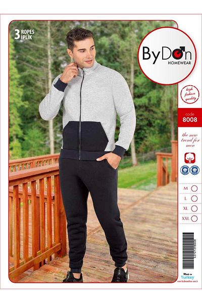 ByDon Ανδρικό σετ φούτερ από βαμβακερό 3 νήμα - μακρύ μανίκι, γιακάς, φερμουάρ και μανσέτες