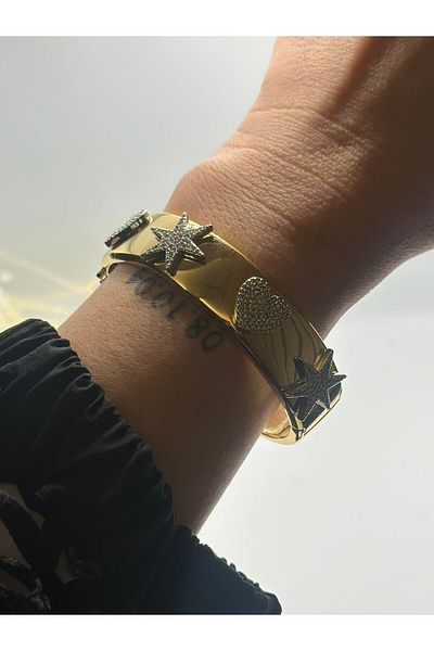 MyladyAccessoriess Zircon Stone Heart and Star Detailed Handcuffs (Steel)