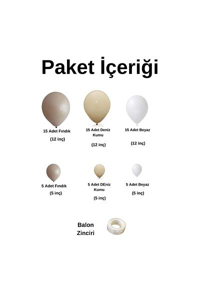 Organizasyon Pazarı Set of 60 Hazelnut-Sea Sand-White Balloon Chains