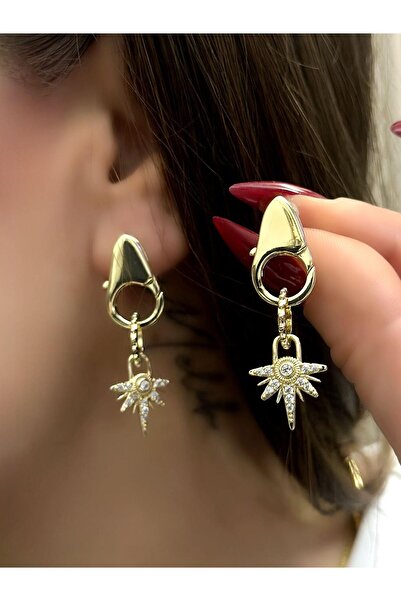MyladyAccessoriess Zirkon Taş Kutup Yıldızı Detay Sallantılı Küpe (Çelik)