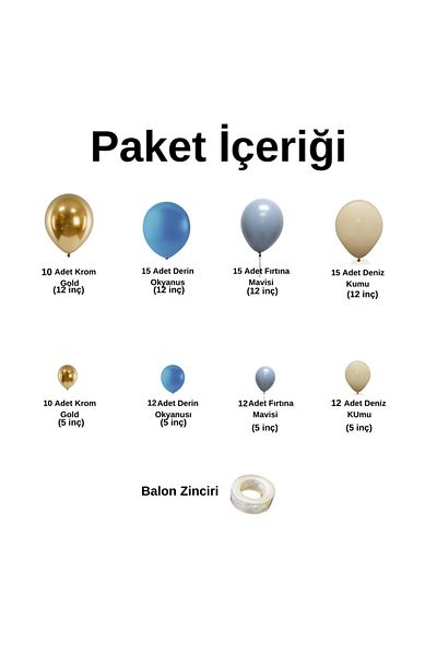 Organizasyon Pazarı 100 Pieces Chrome Gold-deep Ocean-storm Blue-sea Sand Balloon Chain Set