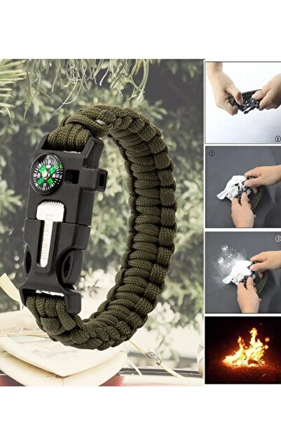 Genel Markalar Survıval Bıçak Ateş Başlatıcı Pusulalı Outdoor Hayatta Kalma Bilekliği Düdük Kamp Bilekliği
