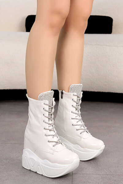 LEYDİ SHOES ΛΕΥΚΕΣ ΜΠΟΤΕΣ RIVA ΠΕΤΡΑ ΛΕΠΤΟΜΕΡΗΣ