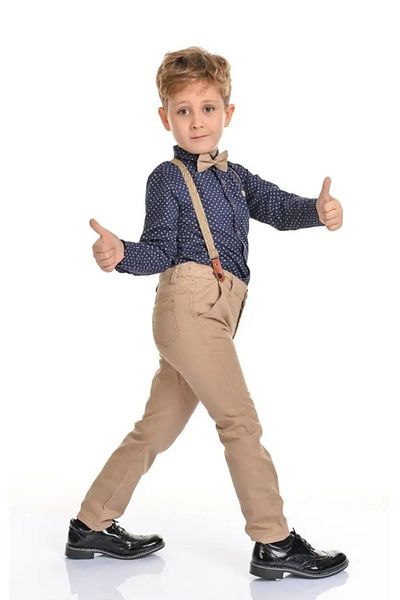 Merdia Boy's 4-Piece Set Shirt, Pants, Bow Tie and Salopet Pants Suspender