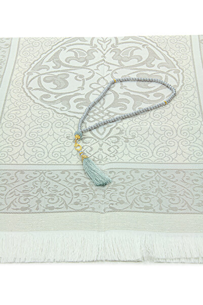 ihvan online Dowry Prayer Rug Set with Gift Box and Pearl Prayer Beads Suitable for Bride and Groom Bundle Gray