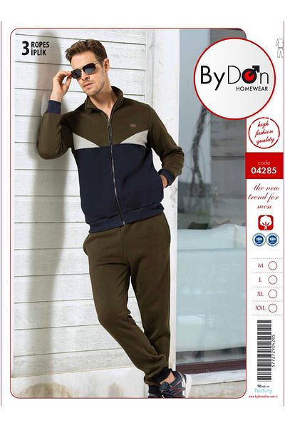 ByDon Ανδρικό σετ φούτερ από βαμβακερό 3 νήμα - μακρύ μανίκι, γιακάς, φερμουάρ και μανσέτες