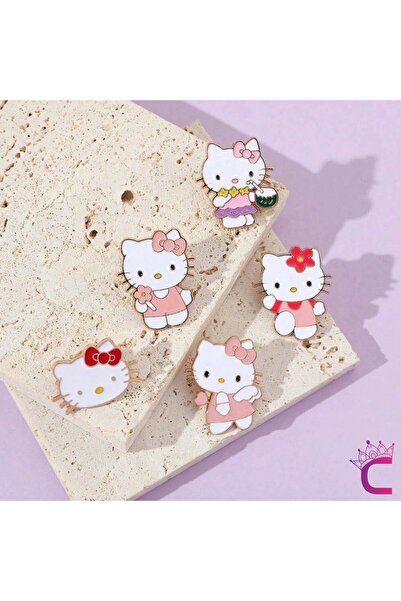 Cinderella 5'li Hello Kitty Tasarım Rozet Pin Broş Seti - Hediyelik Çocuk Aksesuar Arkadaşa Çanta Yaka Iğnesi