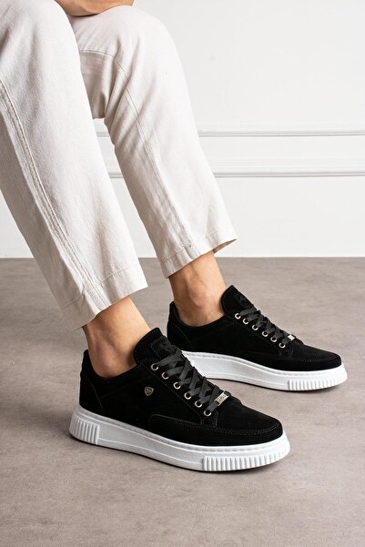 L.A Polo حذاء رياضي رجالي من جلد الغزال مريح باللونين الأبيض والأسود 039