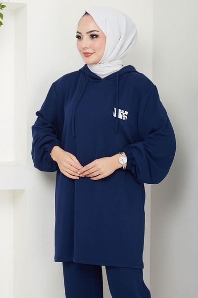 hafsamina Σετ Navy Blue Double - HM2654 με λεπτομέρεια στο έμβλημα και κουκούλα